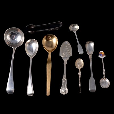 Lot 240 - Georgian silver fish knife, William Sweet, Exeter 1832, and other flatware and silver-plated cutlery.