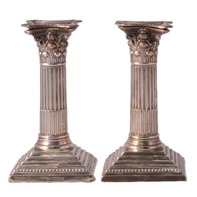 Lot 217 - Pair of small silver candlesticks, William Hutton & Sons Ltd, London 1900.