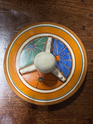 Lot 10 - Clarice Cliff, Umbrellas, a biscuit barrel