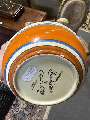 Lot 10 - Clarice Cliff, Umbrellas, a biscuit barrel