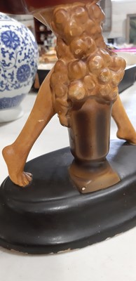 Lot 95 - Art Deco Scarf Dancer, patinated metal sculpture, and three other Deco style figures