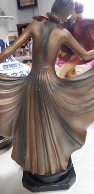 Lot 95 - Art Deco Scarf Dancer, patinated metal sculpture, and three other Deco style figures