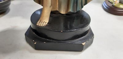 Lot 95 - Art Deco Scarf Dancer, patinated metal sculpture, and three other Deco style figures