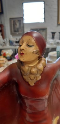 Lot 95 - Art Deco Scarf Dancer, patinated metal sculpture, and three other Deco style figures