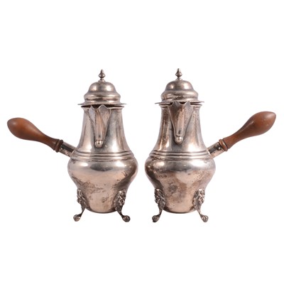 Lot 91 - Pair of George II style silver chocolate pots