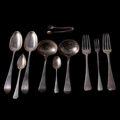 Lot 221 - Pair of George IV silver sauce ladles, Edward Thomason, Birmingham 1825, and other flatware.