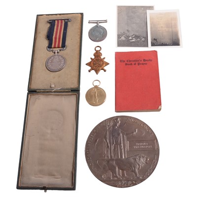 Lot 64 - Group of four World War I medals and memorial plaque