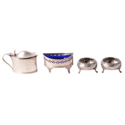 Lot 246 - Pair of Victorian circular silver salts, Atkin Brothers, Sheffield 1888, and other silver salts.