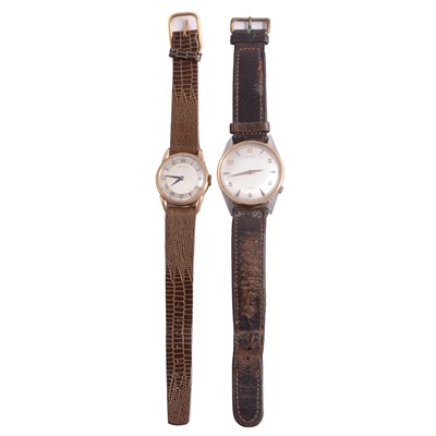Lot 1199 - Hamilton - a gold plated wristwatch and a Hamilton Electric gold plated and steel wristwatch