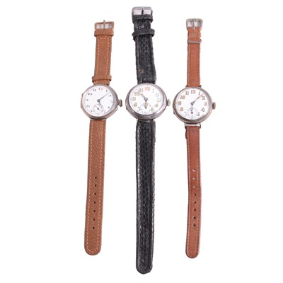 Lot 1218 - Steel trench watch and two silver trench watches