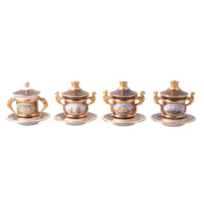 Lot 15 - Set of four Spode The Shipwright's Cup hand painted cups and saucers