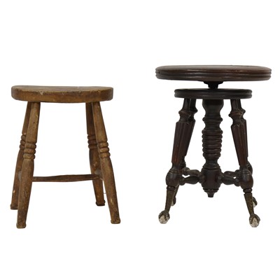 Lot 417 - Victorian walnut and beech adjustable stool and an elm stool