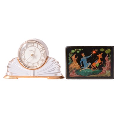 Lot 91 - Soviet period black lacquered box, and a Soviet clock
