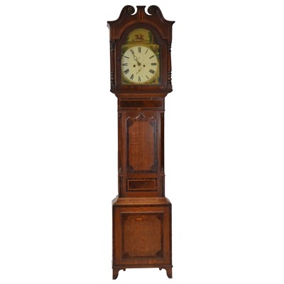 Lot 366 - Oak and mahogany longcase clock
