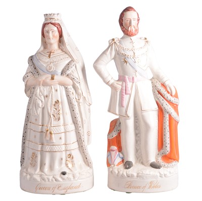 Lot 53 - Pair of Victorian Staffordshire pottery figures, The Queen of England and Prince of Wales