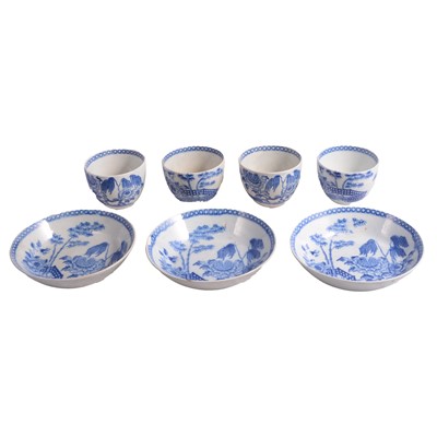 Lot 43 - Three soft paste porcelain tea bowls and saucers and another tea bowl, possibly Liverpool