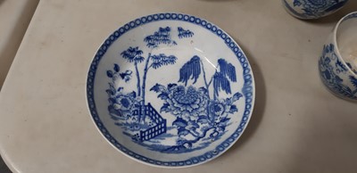 Lot 43 - Three soft paste porcelain tea bowls and saucers and another tea bowl, possibly Liverpool