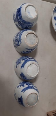 Lot 43 - Three soft paste porcelain tea bowls and saucers and another tea bowl, possibly Liverpool