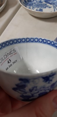 Lot 43 - Three soft paste porcelain tea bowls and saucers and another tea bowl, possibly Liverpool