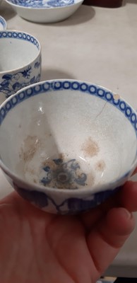 Lot 43 - Three soft paste porcelain tea bowls and saucers and another tea bowl, possibly Liverpool