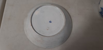 Lot 43 - Three soft paste porcelain tea bowls and saucers and another tea bowl, possibly Liverpool