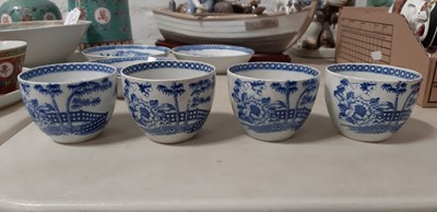 Lot 43 - Three soft paste porcelain tea bowls and saucers and another tea bowl, possibly Liverpool