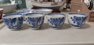 Lot 43 - Three soft paste porcelain tea bowls and saucers and another tea bowl, possibly Liverpool