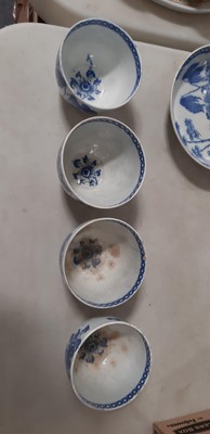 Lot 43 - Three soft paste porcelain tea bowls and saucers and another tea bowl, possibly Liverpool