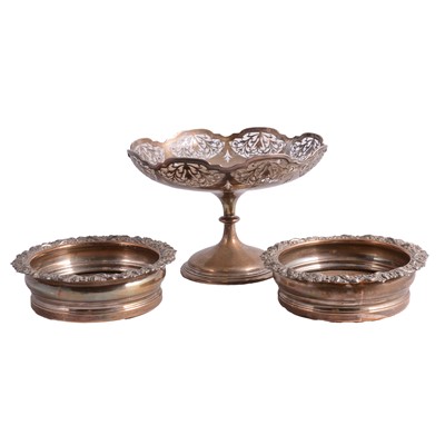 Lot 316 - Silver pedestal bowl, pair of plated coasters and pair of decanters