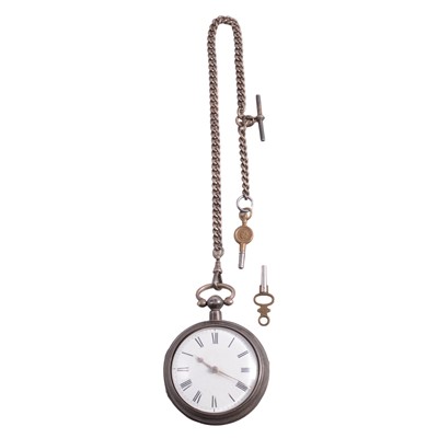 Lot 1110 - A silver pair case pocket watch.