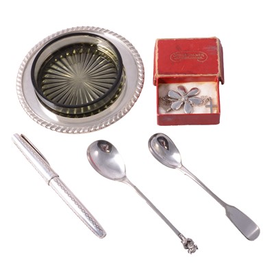 Lot 196 - Silver butter dish with glass insert, Roberts & Belk Ltd, Sheffield 1975, and other collectables.