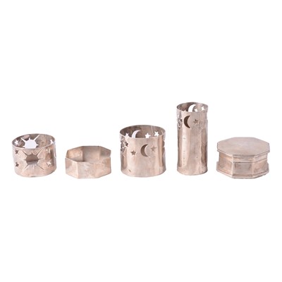 Lot 207 - Set of five silver candle holders, SMC, London 2002, and other silver items.