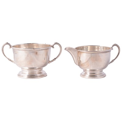 Lot 215 - Silver sugar bowl and milk jug, Adolph Scott Ltd, Birmingham 1932.