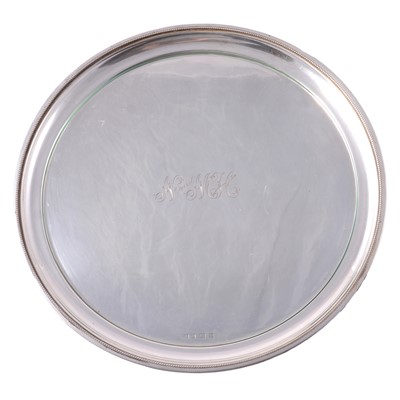 Lot 232 - Circular silver salver with glass insert, William Adams Ltd, Birmingham 1931.