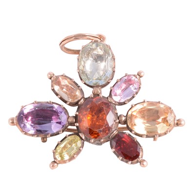 Lot 228 - A multi-gemstone brooch.