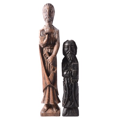 Lot 124 - Carved wood figure, St Peter Blessing, and a carved oak apostle