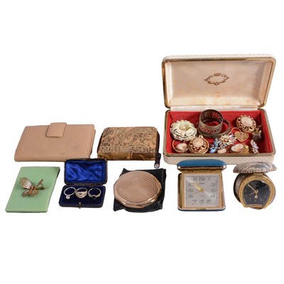 Lot 525 - Gemset yellow metal ring, silver and costume jewellery, wristwatches, and other items.