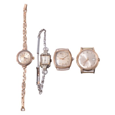 Lot 1083 - Two gold wristwatches, and two other wristwatches.