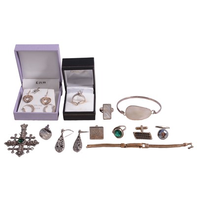 Lot 446 - Silver, white metal and costume jewellery, and cufflinks.