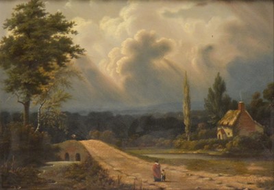 Lot 340 - English School, Figures before a bridge