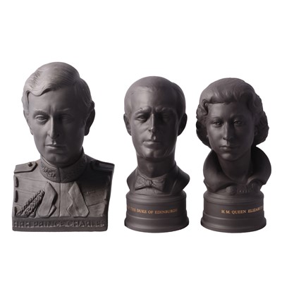 Lot 51 - Set of three Wedgwood black basalt Royal busts and one similar