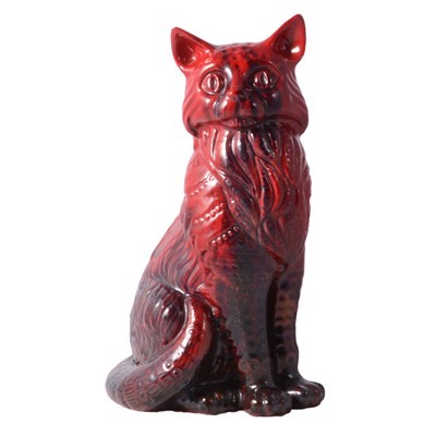 Lot 18 - Royal Doulton flambe veined model of a seated cat