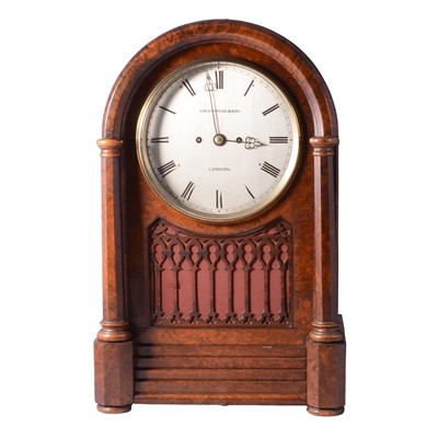 Lot 143 - Victorian burr walnut mantel clock, Greenwood & Son, London