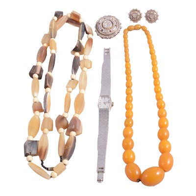 Lot 521 - Silver and costume jewellery, watches, bead necklaces.