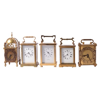 Lot 96 - Modern brass carriage clock retailed at Michael Jones jewellers and other carriage clocks