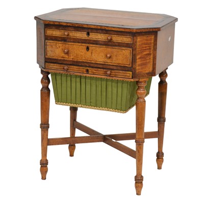Lot 412 - Victorian mahogany and birdseye walnut sewing table