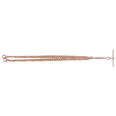 Lot 359 - A 9 carat rose gold double Albert watch chain.