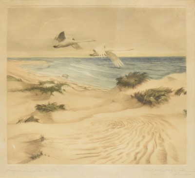 Lot 351 - German School, Geese flying over the coast