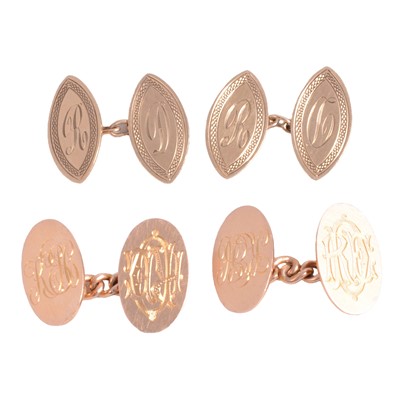 Lot 373 - Two pairs of gold chain link cufflinks.