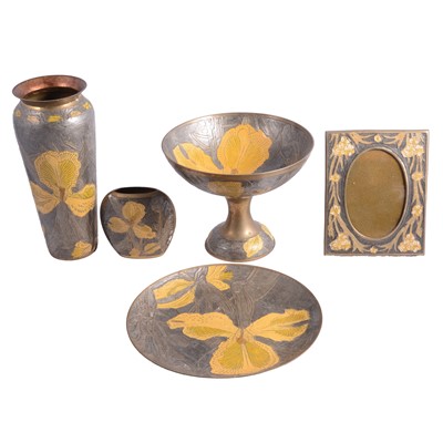 Lot 92 - Small group of India Art Nouveau style enamelled brass